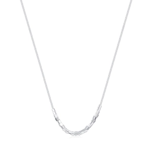 Minimalist S925 sterling silver necklace with geometric cube beads on white background