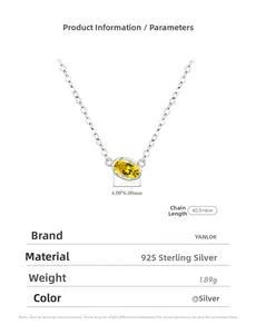 Dettagli della collana in argento s925 con pendente in pietra gialla ovale 4x6mm