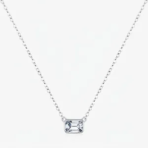 925 Sterling Silver Emerald Cut Zirconia Pendant Necklace For Women Elegant Simple Fashion Clavicle Chain Jewelry Gift
