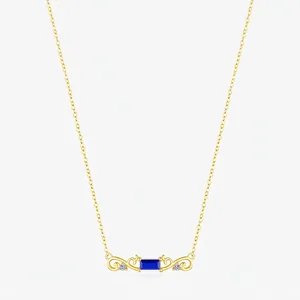 925 Sterling Silver Necklace For Women Vintage Blue Rectangular Gemstone Vine Pendant Rhinestone Clavicle Chain Jewelry
