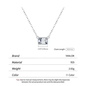 Elegant s925 sterling silver necklace with emerald cut square cubic zirconia pendant