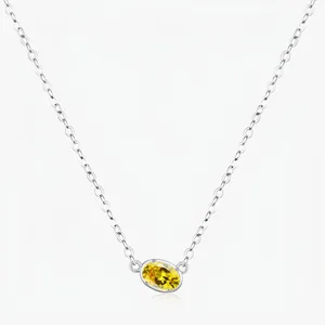 Collana con Pendente in Argento Sterling 925 Ovale Zirconia Gialla per Donna Minimalista Dolce Fresco Design di Nicchia Gioielli Catena