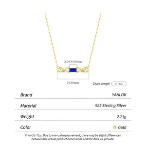 S925 sterling silver vintage vine necklace with blue gemstone and gold plated chain