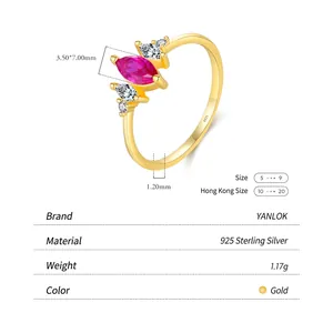 Elegant S925 sterling silver ring with marquise ruby and white cubic zirconia accents
