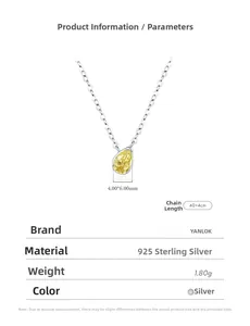 Detailed specs of S925 silver necklace featuring a 4x6mm pear-cut yellow cubic zirconia