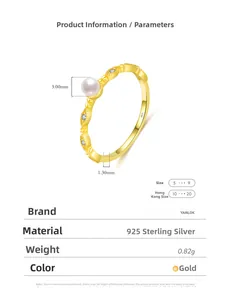 Detail view of gold S925 sterling silver ring with crystal pearl and marquise diamonds