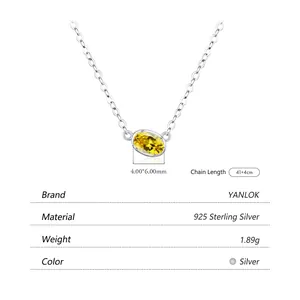 Collana in argento sterling S925 con ciondolo a gemma ovale gialla scintillante e catena
