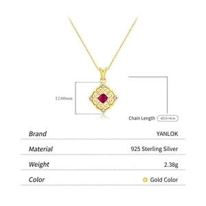 S925 sterling silver vintage gold necklace with red gemstone pendant and size dimensions