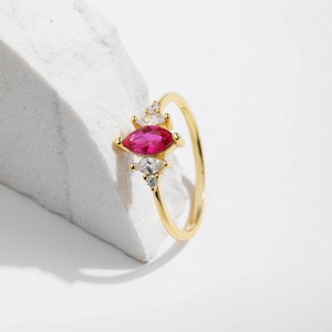 Elegant s925 silver ring with marquise-cut ruby gemstone and sparkling diamond accents