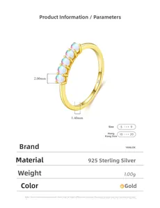 Detailed view of S925 sterling silver ring featuring synthetic opal inlay and measurements