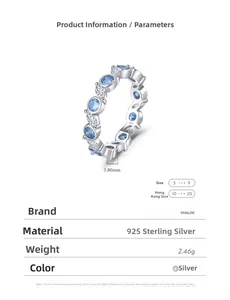 Spécifications de la bague en argent S925 avec zircons aigue-marine et faux diamants