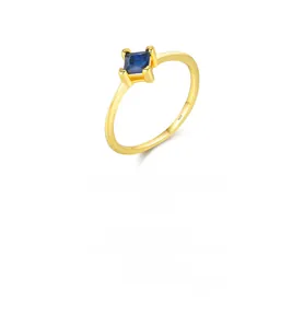 Detail of S925 sterling silver ring featuring a square blue stone and gold finish