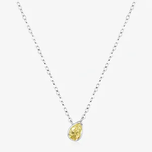 Elegant 925 Sterling Silver Yellow Pear Shape Zirconia Pendant Necklace For Women Minimalist Fashion Adjustable Clavicle Chain Jewelry