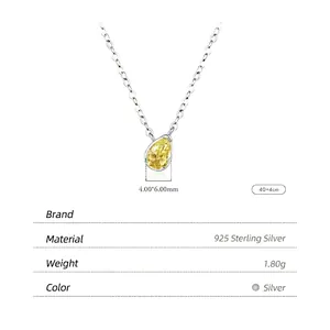 Elegant s925 silver necklace featuring a yellow pear-cut teardrop cubic zirconia pendant