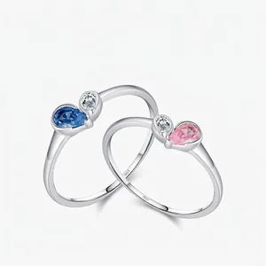 Anello Cuore in Argento Sterling 925 con Zirconia Blu Rosa Taglio a Pera Dolce Carino Geometrico con Zirconia Intarsiata Gioielli Donna
