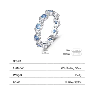 Bague élégante en argent 925 avec pierres bleu aigue-marine et accents en marquise