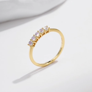 Elegant 18K gold S925 sterling silver ring with five round moonstones for women
