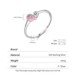 Anello in argento sterling S925 con cristallo rosa e zircone bianco specifiche