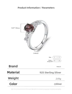 Macro detail of S925 sterling silver ring featuring a 5x7mm red-brown oval gemstone inlay