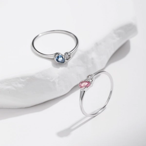 Anelli minimalisti in argento S925 con cristalli a goccia rosa e blu su pietra