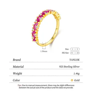 Bague en argent S925 plaqué or avec gemmes rouges marquise et petits diamants