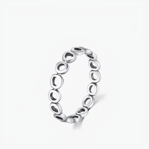 Bague Cercle Creux Géométrique en Argent Sterling 925 Effet Vieilli Bague de Doigt Minimaliste pour Femme Cadeau Bijoux de Mode