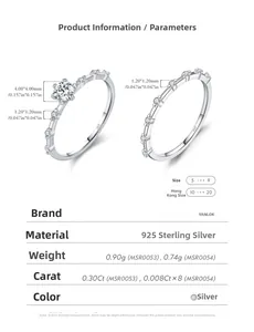 Macro detail of S925 sterling silver rings showing moissanite stones and metal hallmarks