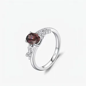 Vintage 925 Sterling Silver Deep Red Oval Zirconia Ring For Women Elegant Inlaid Light Luxury Hollow Vine Finger Ring Jewelry