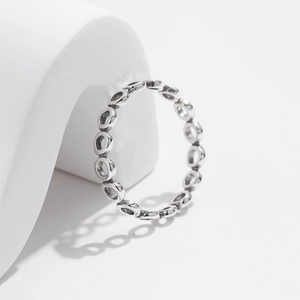 Bague minimaliste en argent sterling S925 avec maillons ovales géométriques évidés