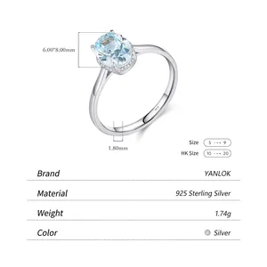S925 Sterlingsilber Ring mit ovalem Aquamarin Edelstein und Pavé-Diamanten besetzt