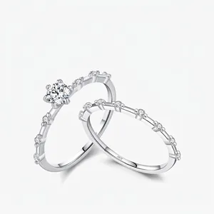 Fashion S925 Sterling Silver Moissanite Ring For Women Sparkling Round Cut Inlaid Solitaire Band Office Business Jewelry
