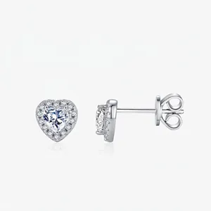 S925 Sterling Silver D Color Moissanite Heart Stud Earrings With GRA Certificate Elegant Halo Small Heart Shaped Studs Jewelry For Women
