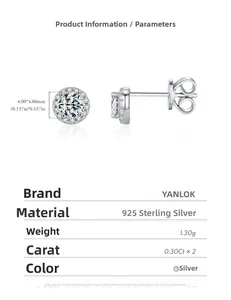 Detailed specs of 925 sterling silver stud earrings with 0.30Ct round moissanite