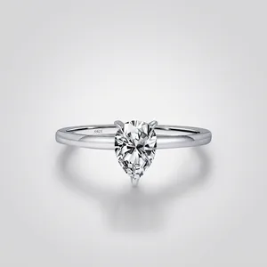 Bague Moissanite en Argent Sterling 925 Vintage Français pour Femme Couleur D VVS1 Taille Poire Goccia Sertie Solitaire Bijoux Fins Cadeau
