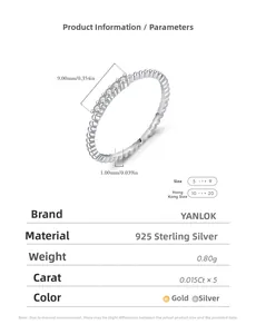 Macro detail of S925 sterling silver band with 5 small diamonds and 1.0mm width