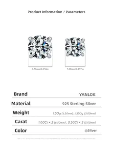 Paramètres de taille détaillés pour boucles d'oreilles moissanite en argent 925 de 1,0ct et 0,5ct