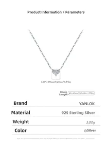 Detailed view of S925 sterling silver heart pendant dimensions and 40+4.5cm chain length