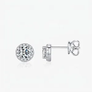 Elegant 925 Sterling Silver Moissanite Stud Earrings D Color VVS1 Round Halo Moissanite Jewelry Gift For Women Jewelry