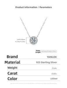 Details zur 925 Sterling Silber Halskette mit 0,8 ct Moissanit Anhänger, Größe 6x6 mm