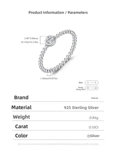 Detailed view of 925 sterling silver beaded ring with a 3mm moissanite stone setting