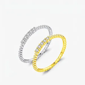 925 Sterling Silver Moissanite Ring For Women D Color VVS1 Beaded Row Ring Band Jewelry Stackable Minimalist Jewelry Gift
