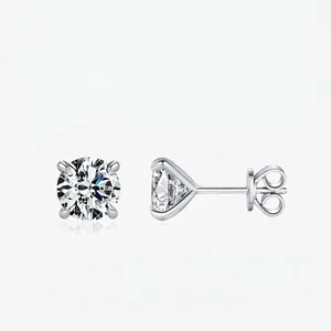 Boucles d'Oreilles Clous en Argent Sterling 925 Moissanite Taille Brillant Rond Couleur D Pureté VVS1 Avec Certificat GRA Bijoux Femme
