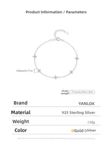Detailed size specifications for S925 sterling silver four-leaf clover bracelet