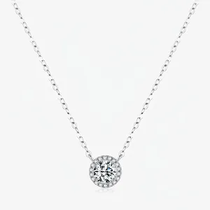 925 Sterlingsilber Moissanit Halskette Für Damen Rund Halo Anhänger D Farbe VVS1 Mit GRA Zertifikat Luxus Edler Schmuck
