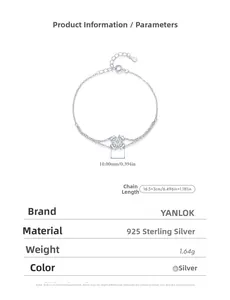 Detail of s925 silver double-layer bracelet with clover pendant and size specifications
