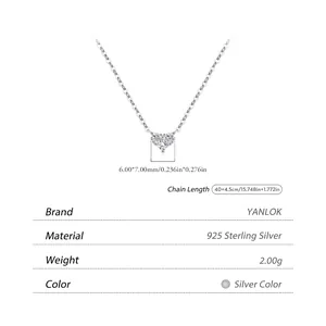 S925 sterling silver heart necklace with cubic zirconia and dimension specifications