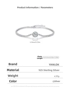 Détail d'un bracelet de tennis en argent sterling S925 avec un diamant rond de 6,5 mm