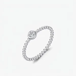 Minimalist 925 Sterling Silver Moissanite Ring For Women Sparkling Solitaire Beaded Band Bubble Finger Ring Elegant Jewelry Gift