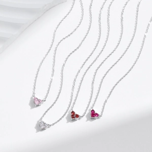 S925 sterling silver heart-shaped gemstone necklaces in multiple colors for women