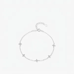 925 Sterling Silver Four Leaf Clover Bracelet For Women Shiny Rhinestone Inlaid Chain Bracelet Light Luxury Elegant Jewelry